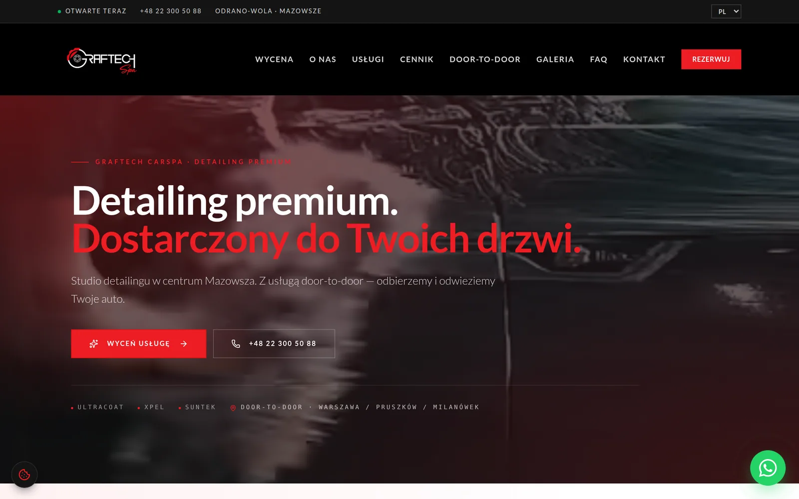 Realizacja AW: Graftech CarSpa Landing page studia Graftech CarSpa z ofertą detailingu premium i powłok ceramicznych.