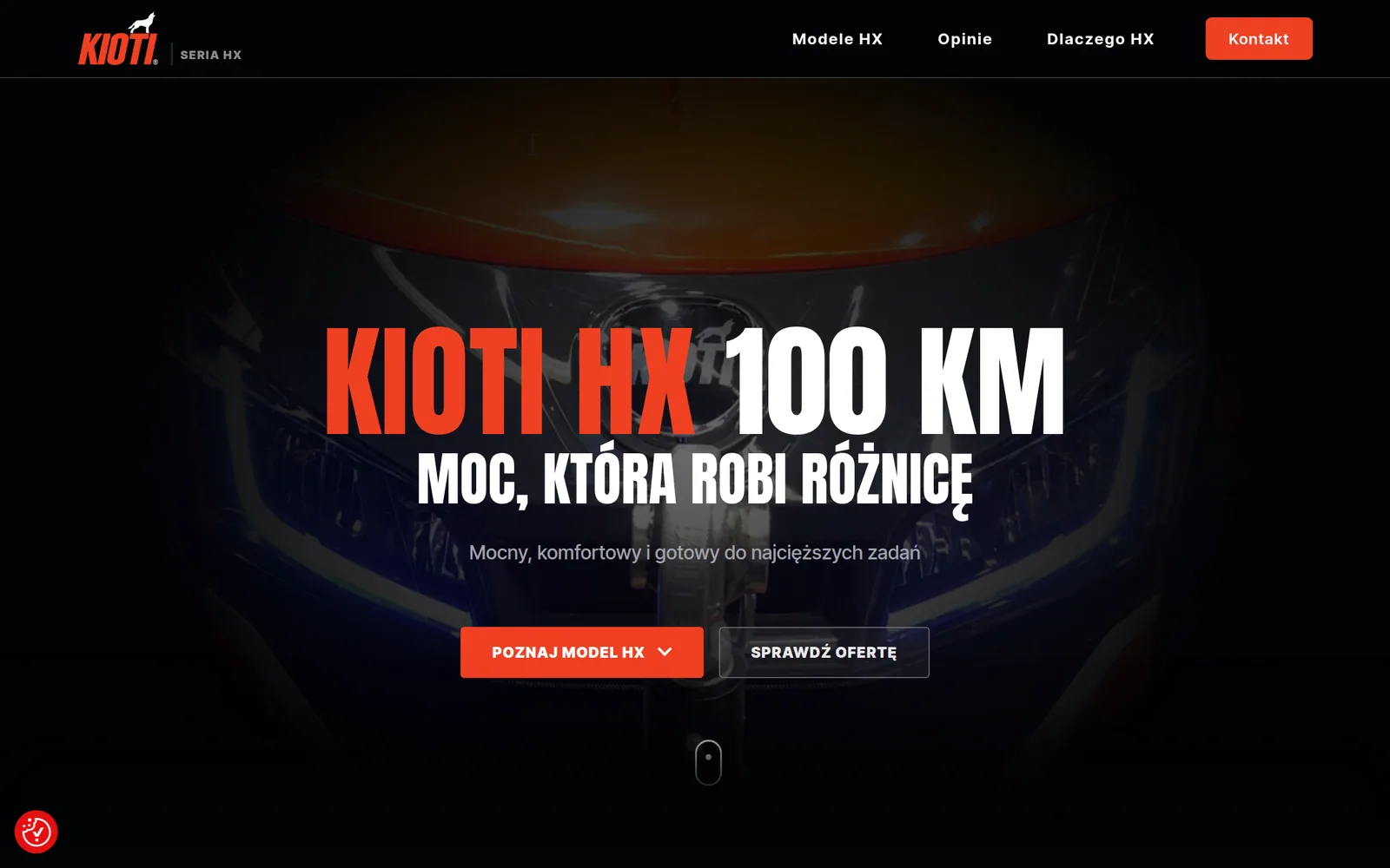Realizacja AW: KIOTI HX Landing page ciągnika KIOTI HX 100 KM z prezentacją modelu i specyfikacją.