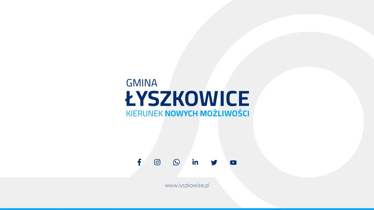 Znak SIW Gminy Łyszkowice · konstrukcja oparta na metaforze węzła autostradowego A2 Logo Gminy Łyszkowice z hasłem „Kierunek nowych możliwości” — abstrakcyjna forma graficzna inspirowana węzłem autostrady A2