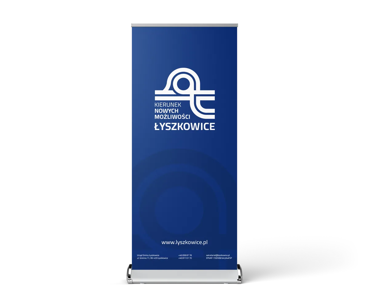 Sala konferencyjna · roll-up Roll-up Gminy Łyszkowice 85×200 cm w kolorze granatowym z dużym logo SIW