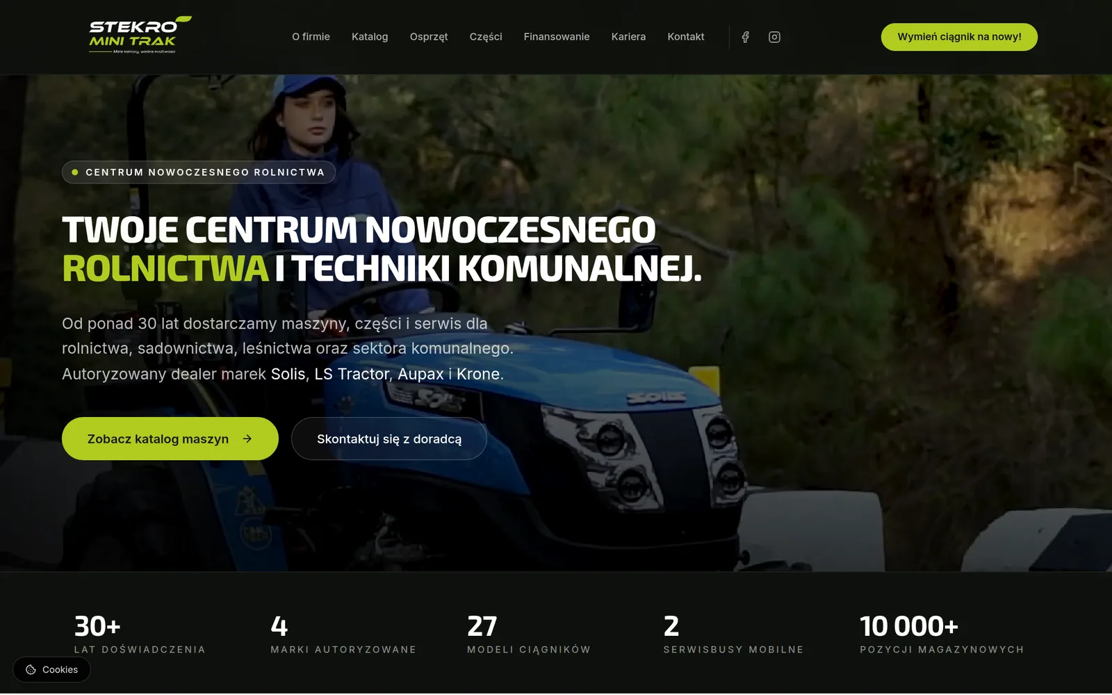 Realizacja AW: Stekro Mini Trak Strona główna serwisu minitrak.pl z ofertą ciągników Solis, LS Tractor i maszyn Krone.