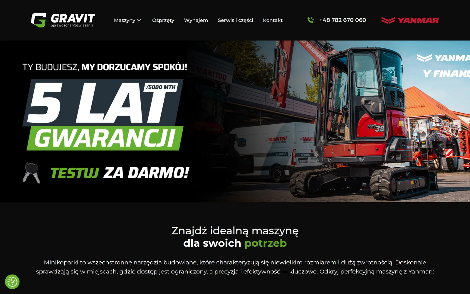 Realizacja AW: Yanmar — Gravit Strona główna serwisu yanmar-gravit.pl z prezentacją maszyn marki Yanmar.